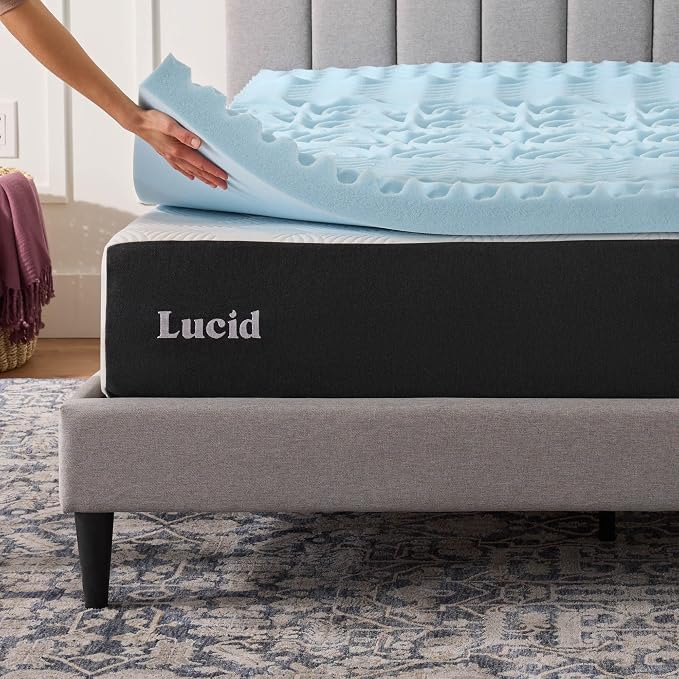 LUCID 3 Inch Gel Memory Foam Mattress Topper, Queen size – 5 Zones – Cooling - Image 6