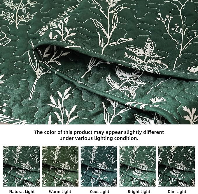 JANZAA Quilts Queen Size Emerald Green Floral Queen Quilt Bedding Set - Image 4