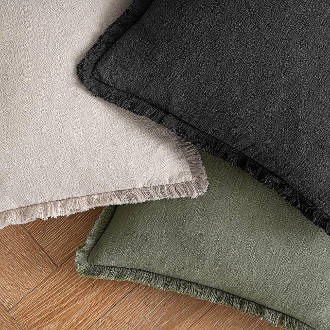 MIULEE Decorative Lumbar Throw Pillow Covers Neutral Linen Fringe Throw Pillows - Image 4