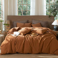 MooMee Wavy Striped Duvet Cover Set 100% Washed Cotton Linen Like Textured by MOOMEE