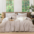 MooMee Gingham Duvet Cover Set 100% Washed Cotton Linen Like Textured by MOOMEE