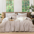 MooMee Gingham Duvet Cover Set 100% Washed Cotton Linen Like Textured by MOOMEE