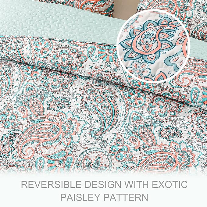 Exclusivo Mezcla Reversible Boho Quilts King Size, Aqua Bedspreads Lightweight - Image 3