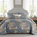 Mybedsoul Dark Grey Quilt Set King Size, 3 Pieces Plaid Floral Bedspread Set by Mybedsoul