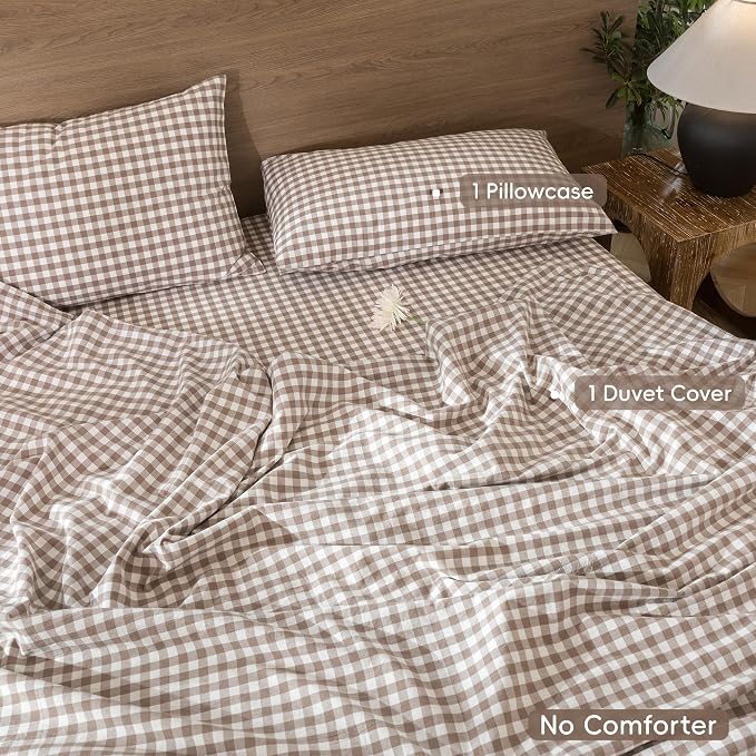 MooMee Gingham Duvet Cover Set 100% Washed Cotton Linen Like Textured - Image 2