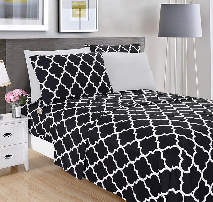 Elegant Comfort Luxury Soft Bed Sheets Quatrefoil Pattern - Image 2