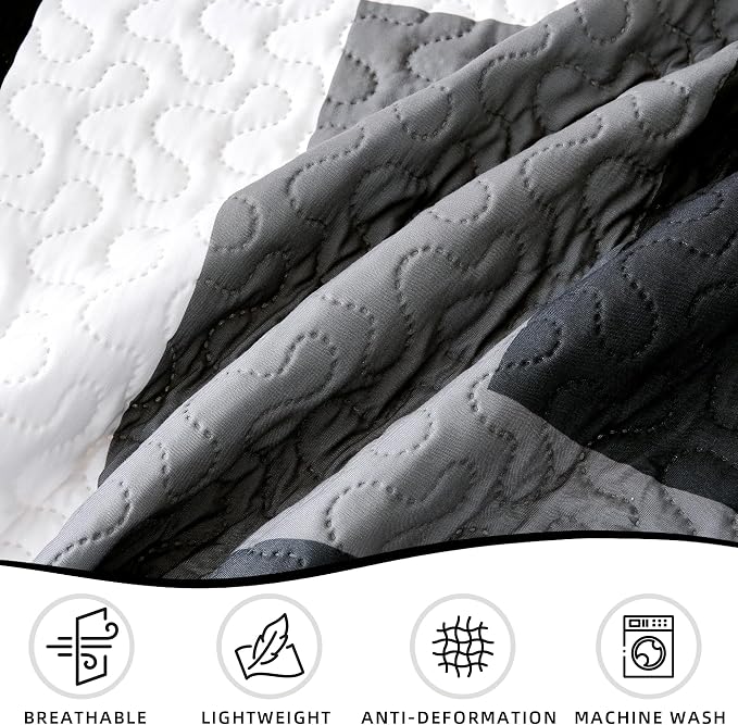 Tyrot 3 Piece Black Grey Quilt Set King Size Black White Gray Geometric - Image 6