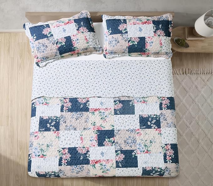 Brilliant Sunshine Roses in Beige Quilt Set, 3-Piece Bedding Sets, Lively - Image 6