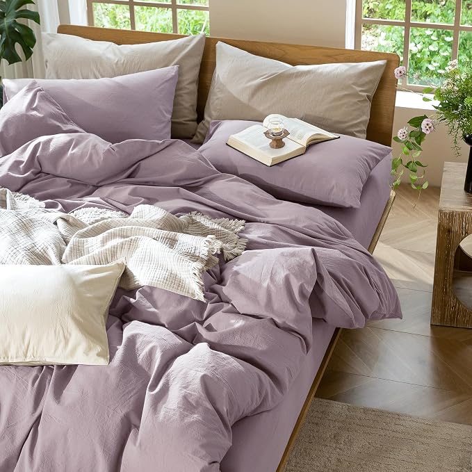 MooMee Bedding Duvet Cover Set 100% Washed Cotton Linen Like Textured - Image 8