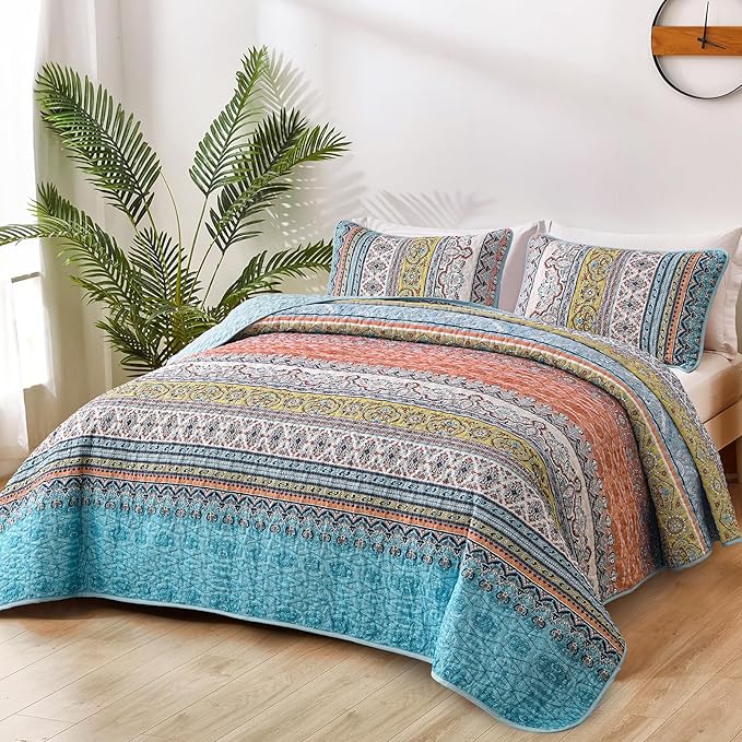 WONGS BEDDING Boho Queen Quilt Set, Lightweight Bed Decor Bedspread - Image 2