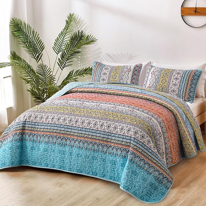 WONGS BEDDING Boho King Quilt Set, Lightweight Bed Decor Bedspread - Image 2