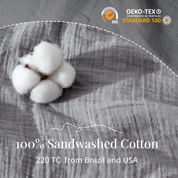 Gray Duvet Cover King, 100% Sandwashed Cotton Soft King Size Duvet Cover Set 3 - Image 3