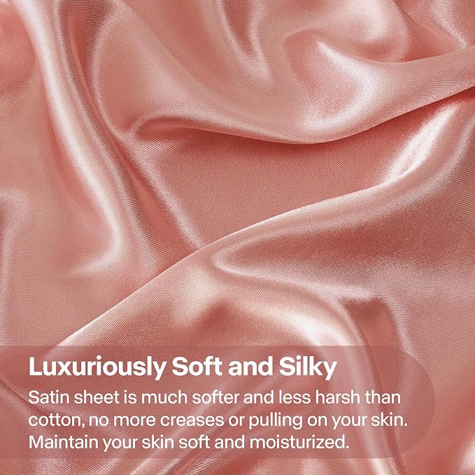 BEDELITE California King Sheets Set, Luxury Soft Rose Pink Satin Sheets - Image 3