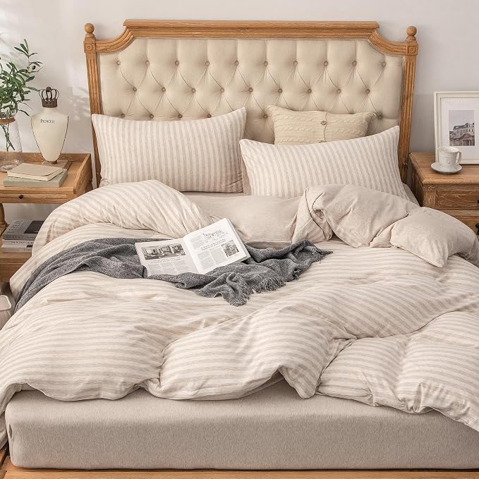 PURE ERA Jersey Knit Duvet Cover Set 100% T-Shirt Heather Cotton Super Soft - Image 6