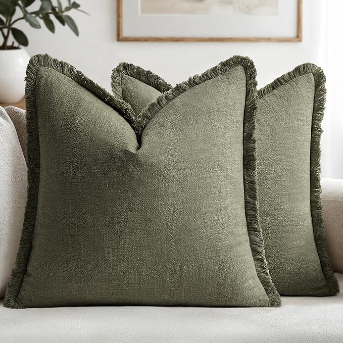 MIULEE Decorative Throw Pillow Covers Neutral Linen Fringe Throw Pillows Set of by MIULEE