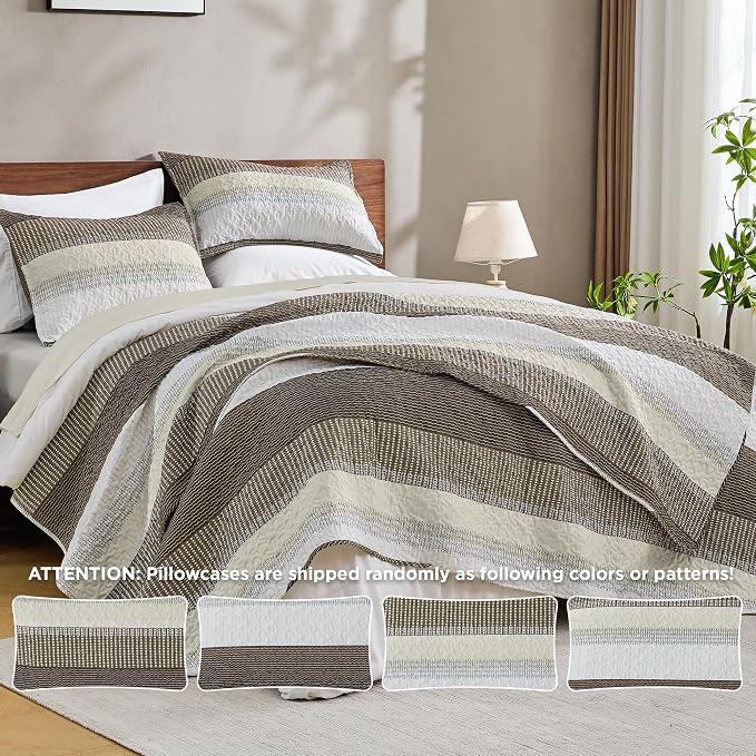 Andency King Size Quilt Set Mocha Brown, 3 Pieces Summer Ultra Soft Lightweight - Image 3