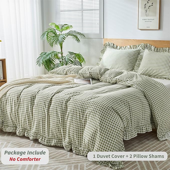 Gingham Duvet Cover King Size, 3 Pieces Soft Breathable Microfiber Plaid - Image 3