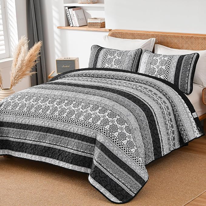 WONGS BEDDING Boho Quilt Set Queen Size, Lightweight Bedspread Coverlet Bedding - Image 2