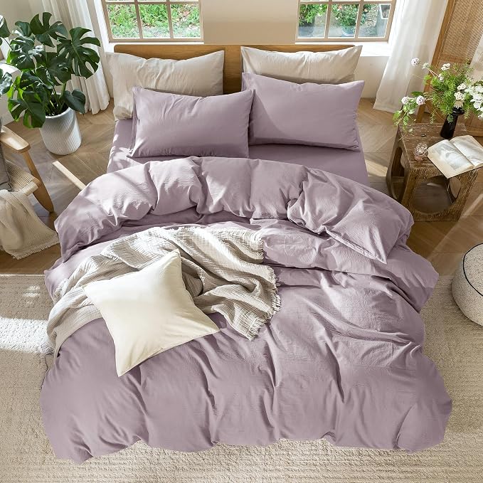 MooMee Bedding Duvet Cover Set 100% Washed Cotton Linen Like Textured - Image 5