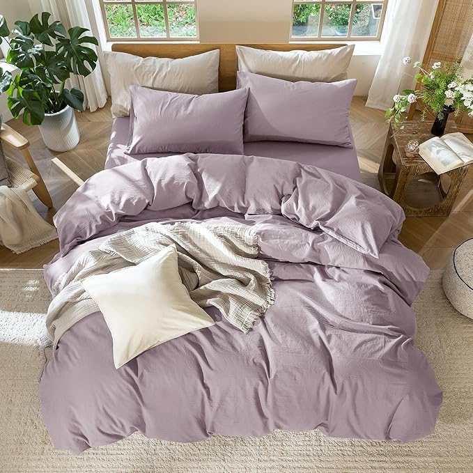 MooMee Bedding Duvet Cover Set 100% Washed Cotton Linen Like Textured - Image 5