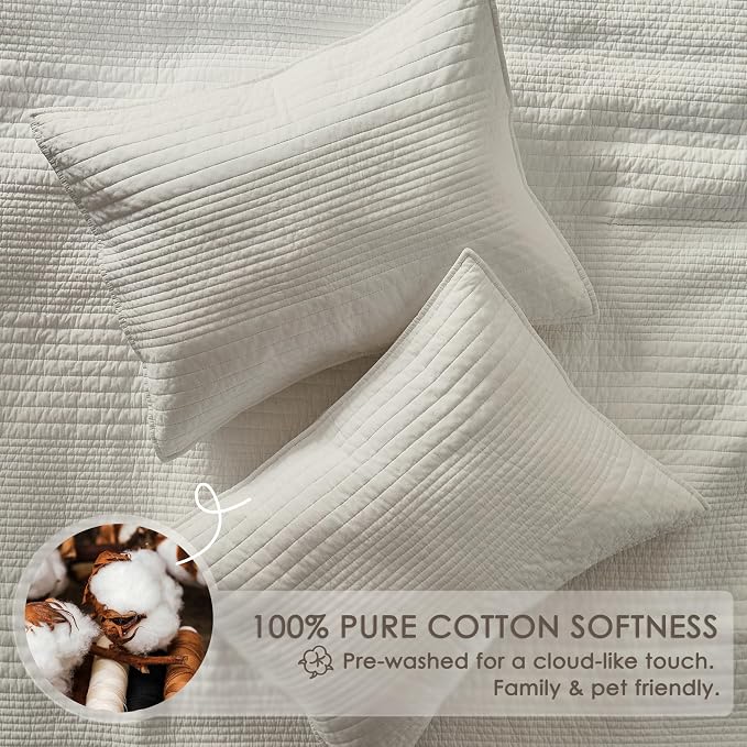 palassio Striped Beige 100% Cotton Quilt King Size Bedding Sets, Lightweight - Image 4