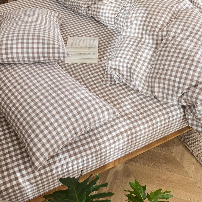 MooMee Gingham Duvet Cover Set 100% Washed Cotton Linen Like Textured - Image 9