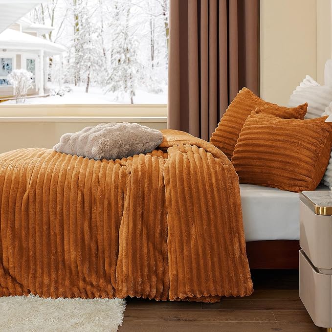 BEDELITE Fleece Twin Comforter Set -Super Soft & Warm Fluffy Rust Orange Bedding - Image 4