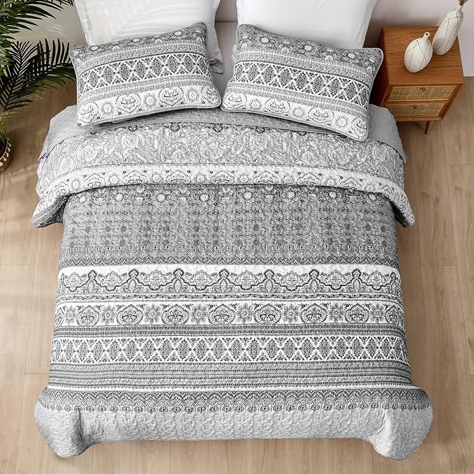 WONGS BEDDING Boho Queen Quilt Set, Lightweight Microfiber Bed Decor Bedspread - Image 7