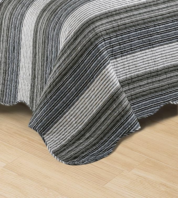 Brilliant Sunshine Multi Grey Stripes Patchwork, 3-Piece Quilt Set - Image 4