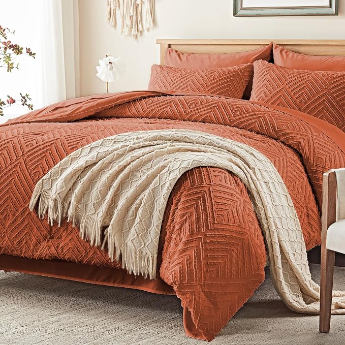 Zzlpp Queen Comforter Set 7 Pieces, Burnt Orange Tufted Bed in a Bag - Image 2