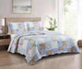 Brilliant Sunshine Pink and Blue Roses Toile Quilt Set, 3-Piece Bedding Sets by BrilliantSunshine