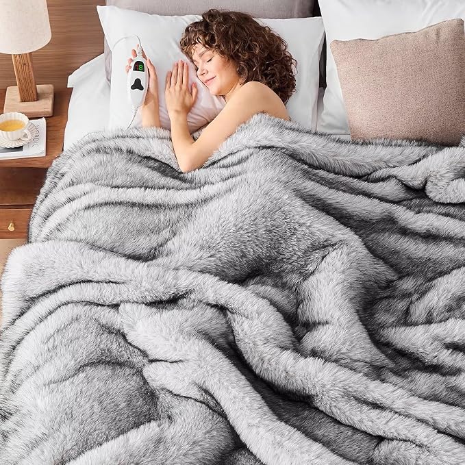 Heated Electric Blanket Throw, Octrot 50"X60" Faux Fur Heating Blanket Luxury by OCTROT