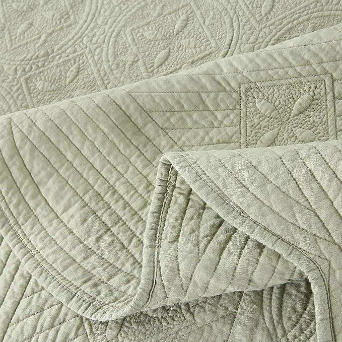 ROOMLIFE Quilt Set Full Size 3D Floral Embroidery Pattern 3-Piece Cotton - Image 7