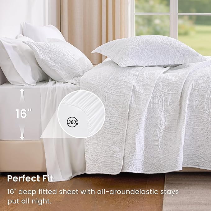 Love's cabin King Quilt Set White, Bed in a Bag King Size Bedding 7 Pieces - Image 4