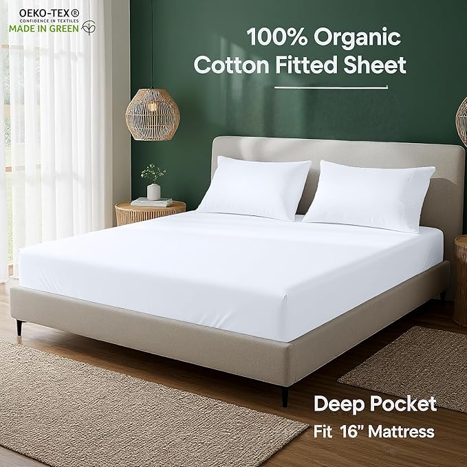 Royale Linens 100% Organic Cotton 2 Pack Fitted Sheet - Image 4
