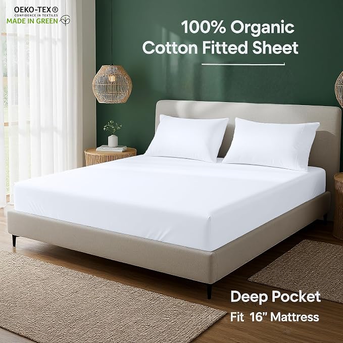 Royale Linens 100% Organic Cotton 2 Pack Fitted Sheet - Image 4