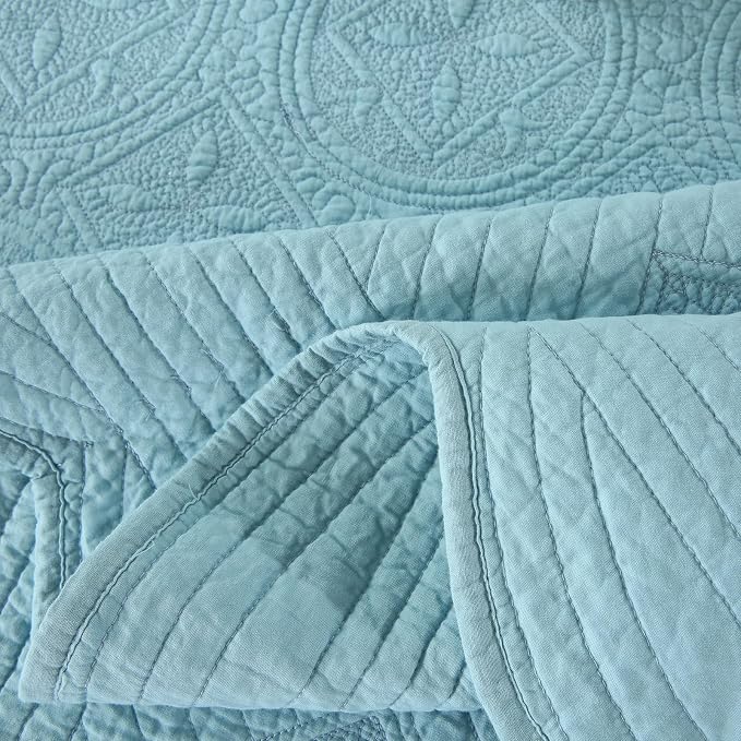 ROOMLIFE Quilt Set King Size 3D Floral Embroidery Pattern 3-Piece Cotton - Image 7