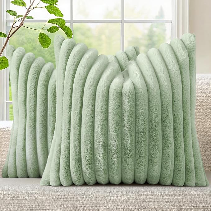 decorUhome Summer Cozy Faux Fur Throw Pillow Covers 24x24 Set of 2 Decorative by decorUhome