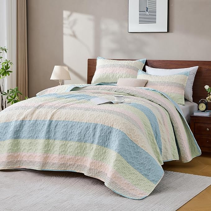 Andency King Size Quilt Set Blue Pink, 3 Pieces Summer Ultra Soft Lightweight - Image 8