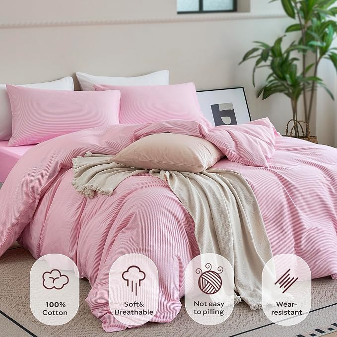 JELLYMONI 100% Natural Cotton 3pcs Striped Duvet Cover Sets, - Image 2