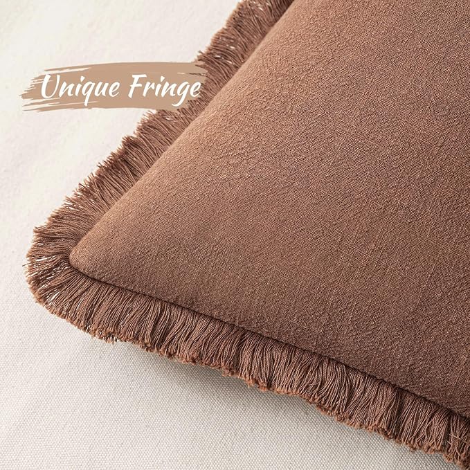 MIULEE Decorative Throw Pillow Covers Neutral Linen Fringe Throw Pillows Euro - Image 2