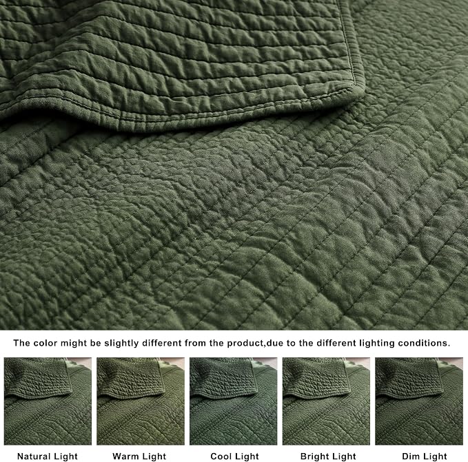 palassio Striped Olive Green 100% Cotton Quilt King Size Bedding Sets, - Image 6
