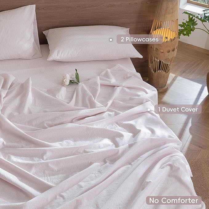 MooMee Striped Duvet Cover Set 100% Washed Cotton Linen Like Textured - Image 2