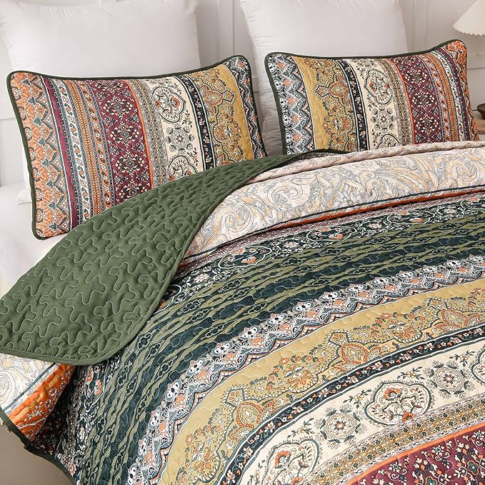 WONGS BEDDING Boho King Quilt Set, Fall Lightweight Bed Decor Bedspread - Image 5
