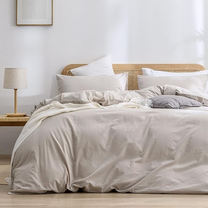 BESTOUCH Duvet Cover Set 100% Washed Cotton Linen Feel Super Soft Comfortable by BESTOUCH