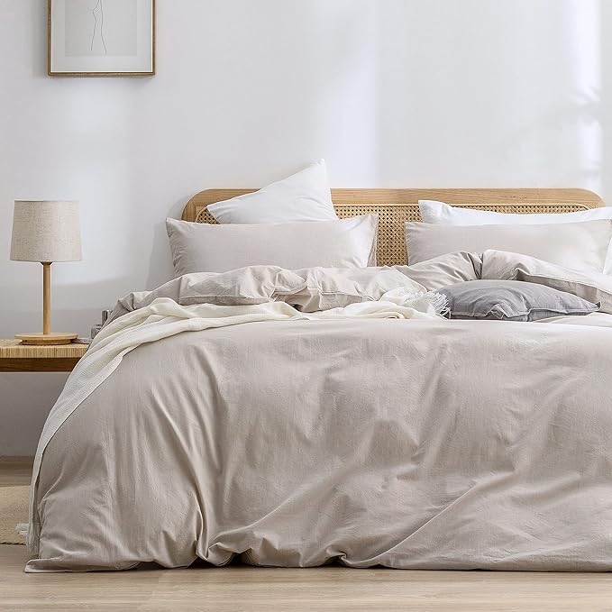 BESTOUCH Duvet Cover Set 100% Washed Cotton Linen Feel Super Soft Comfortable by BESTOUCH