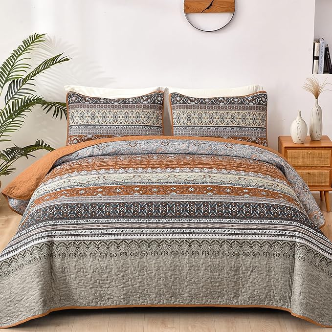 WONGS BEDDING Boho Quilt Set Full, Ultra Soft Lightweight Bedspread by WONGSBEDDING