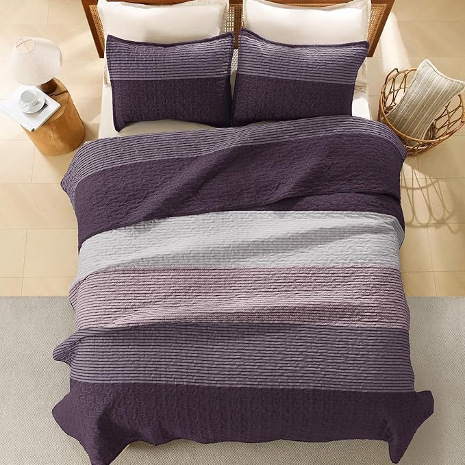 Litanika California King Quilt Set Purple and Grey - Image 3