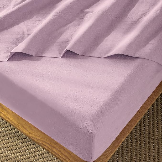 MooMee Fitted Bottom Sheet Only 100% Washed Cotton Linen Like Textured by MOOMEE
