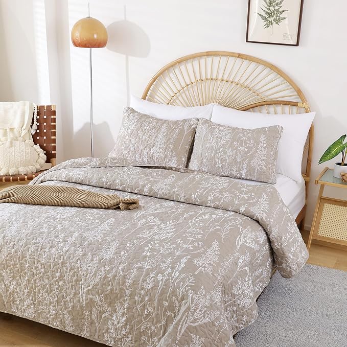 JANZAA Twin Quilt Oatmeal Quilt Bed Spread Boho Quilt by JANZAA